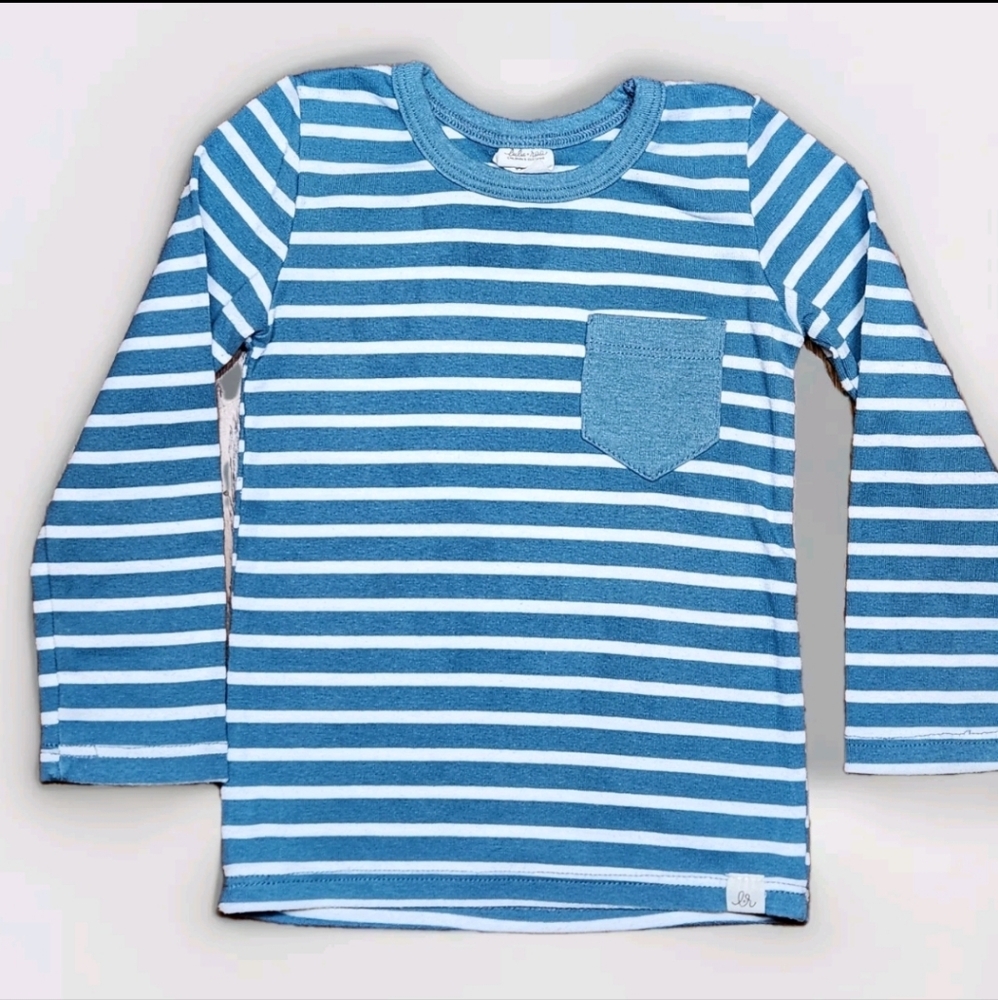 Lulu & Roo Striped Pocket Long Sleeve Tee 2T Handmade USA Blue Ivory